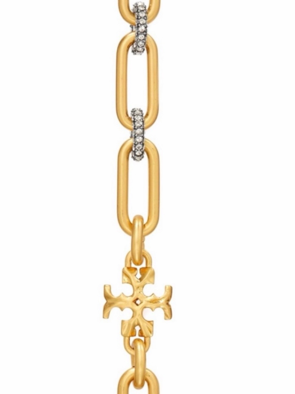 TORY BURCH • Gold Roxanne Logo Crystal Chain Bracelet - Picture 3 of 5